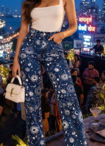 Celestial Print Flare Jeans