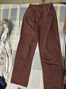 Brown Wide Leg Denim Jeans