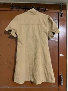 Khaki Lace-Up Detail Shirt Dress