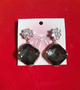 Elegant Diamond & Dark Stone Earrings