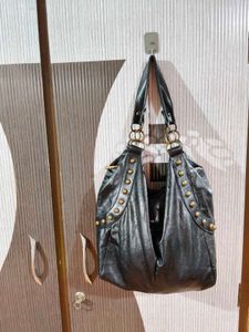 Chic Black Leather studded Hobo Bag