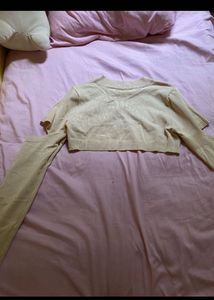 Cute Cream Knit Crop Top Set