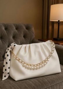Chic Ruched Clutch with Pearl Handle
