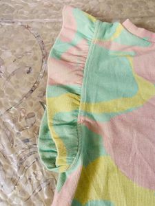 Colorful Swirl Print Ruffle Sleeve Top