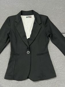 Classic Black Blazer with Polka Dot Lining