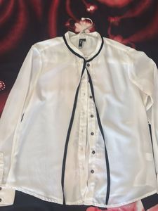 Chic White & Black Trim Blouse