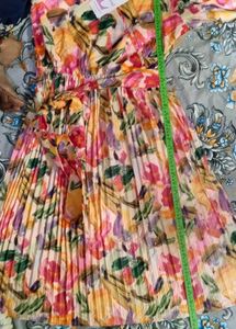 Colorful Floral Pleated Midi Dress