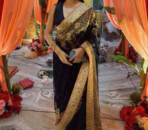 Black Embroidered Net Saree