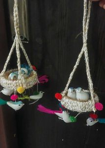 Beautiful pair of hanging sparrow, decorative item
