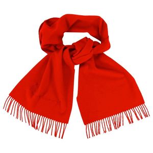 BURBERRY Solid Red Cashmere Cursive Logo Fringe