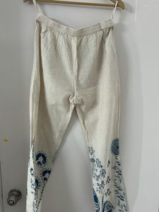 Cream Kurta with Blue Folk Print
