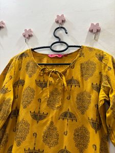 Mustard Yellow Kurta with Umbrella Print