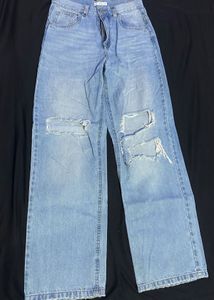 Light Wash Ripped Wide Leg Jeans