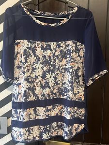 Sheer Floral Navy Blouse