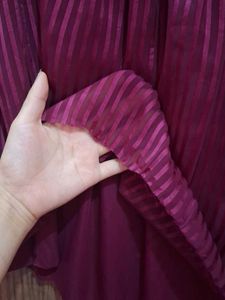 Stylish Burgundy Blouse with Striped Detail
