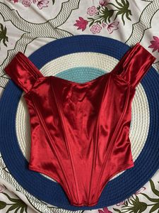 Red Satin Off-Shoulder Corset Top brand new