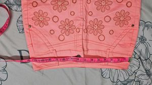 Peach Floral Denim Mini Skirt
