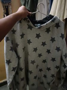 Grey Star Print Hoodie