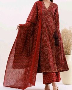 Maroon Red Angrakha Anarkali Kurta Set
