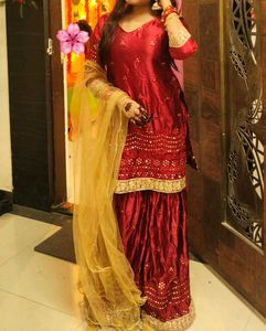 Stunning Red Sharara Set with Golden Dupatta