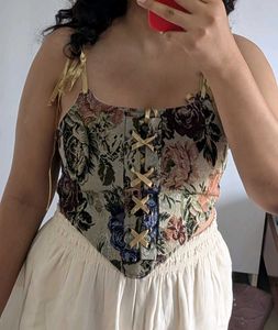 Floral Corset Top with Lace-up Detail