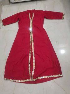 Red Anarkali Kurta with Mirror Work