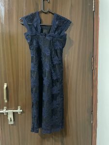 ZARA Navy Blue Lace Midi Dress
