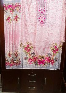 Pink Floral Print Dress Material