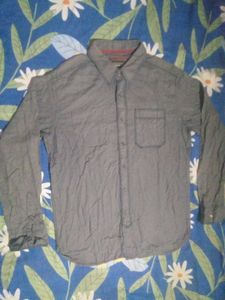 women's Grey Long Sleeve Button-Up Shirt