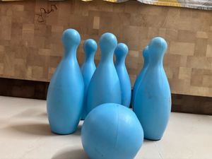 Blue Bowling Ball and Pins Toy Set