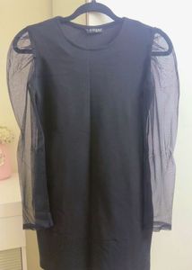 Chic Black Sheer Sleeve Top cum Dress