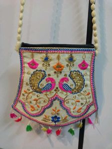 Embroidered Peacock Clutch Bag