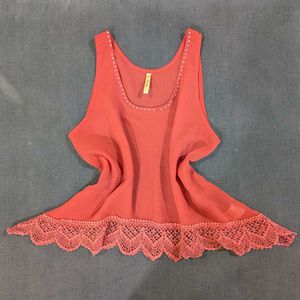 Sleeveless Lace Coral Top