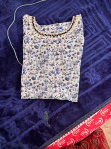 Floral Print Kurta with Embellished Neckline