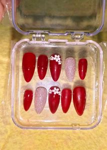 Red Floral Press-On Nails 2 combo