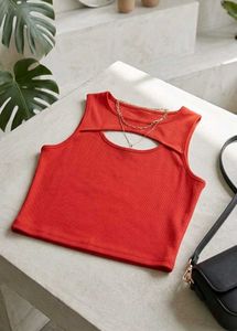 Red Ribbed Cutout Tank Top