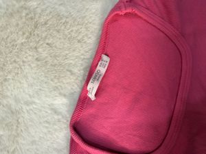 MANGO Vibrant Pink Ribbed Cropped Top