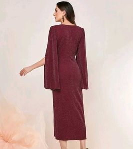 Sparkly V-Neck Cape Sleeve Dress