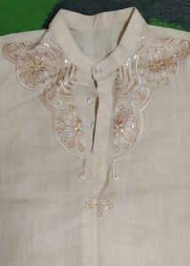 Embroidered Cream Kurta