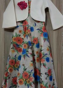 Graceful Flower Print Gown With White Jacket