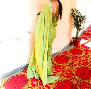 Lime Green Striped Saree