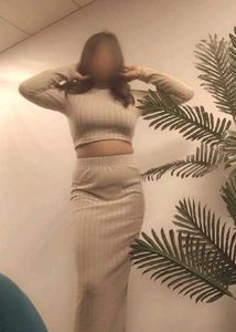 Title: Beige Ribbed Knit Co-Ord Set | Crop Top &amp; M
