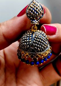 Exquisite Blue &amp; Gold Jhumka Earrings