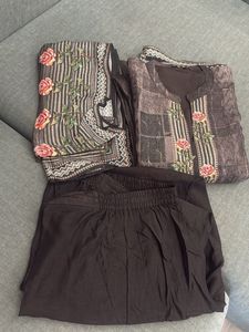 Charcol Gray Floral KPD Pure Crepe With Lining