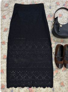 Black vintage long lace skirt