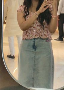 Savana Blue Denim A-Line Skirt