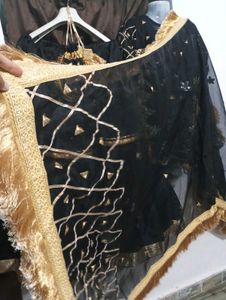 Elegant Black &amp; Gold Kurti with duppatta and ghara