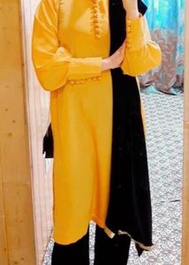 Mustard Suit with Mandarin Collar & Button D