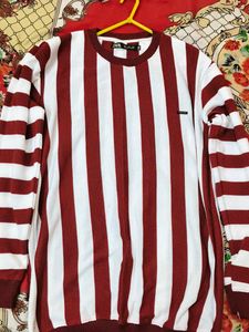 Striped Maroon &amp; White Pullover