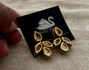 Elegant Gold Kundan Leaf Earrings